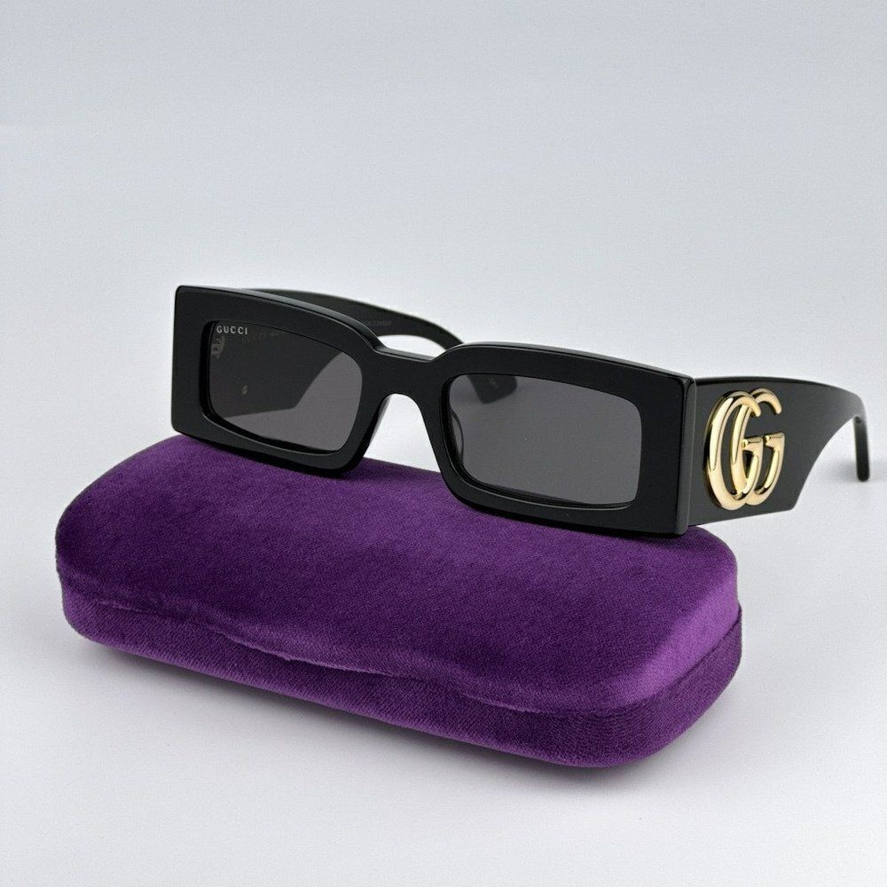 NEW Gucci GG1425S 001 Black Grey Rectangle Unisex Sunglasses GG 1425S - Picture 2 of 14